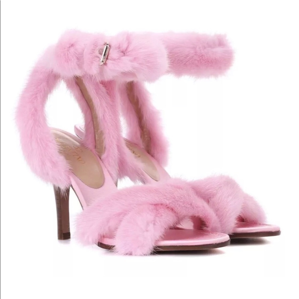 Valentino real mink heels shoes with box